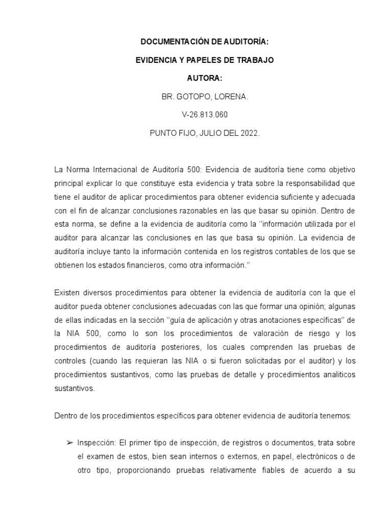 Documentación de Auditoría | Descargar gratis PDF | Auditoría | Contralor