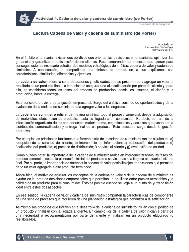 Cadena de Valor y Suministro de Porter | PDF | Cadena de valor ...