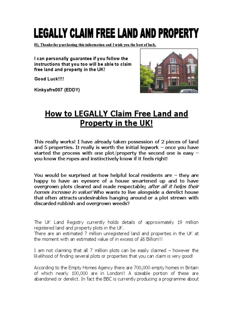 Legally Claim Free UK Land | PDF | Leasehold Estate | Adverse Possession