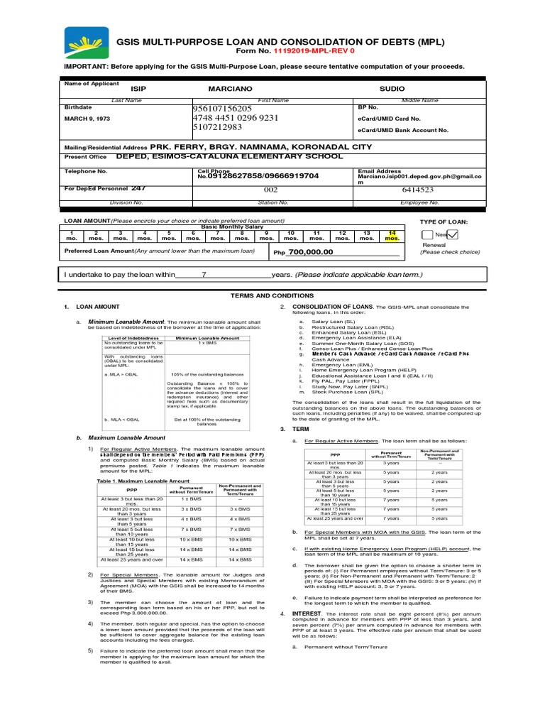 20200810_GSIS_MPL_Form (1) PDF Loans Interest