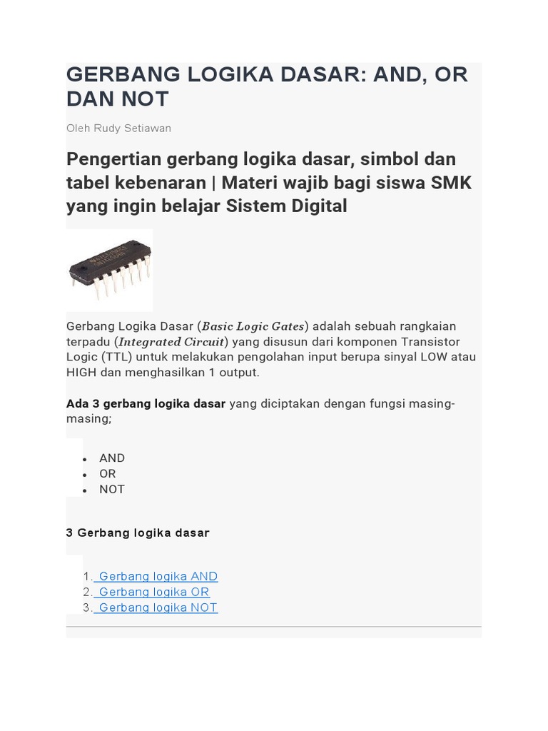 Gerbang Logika Dasar: Prinsip Kerja AND, OR dan NOT | PDF