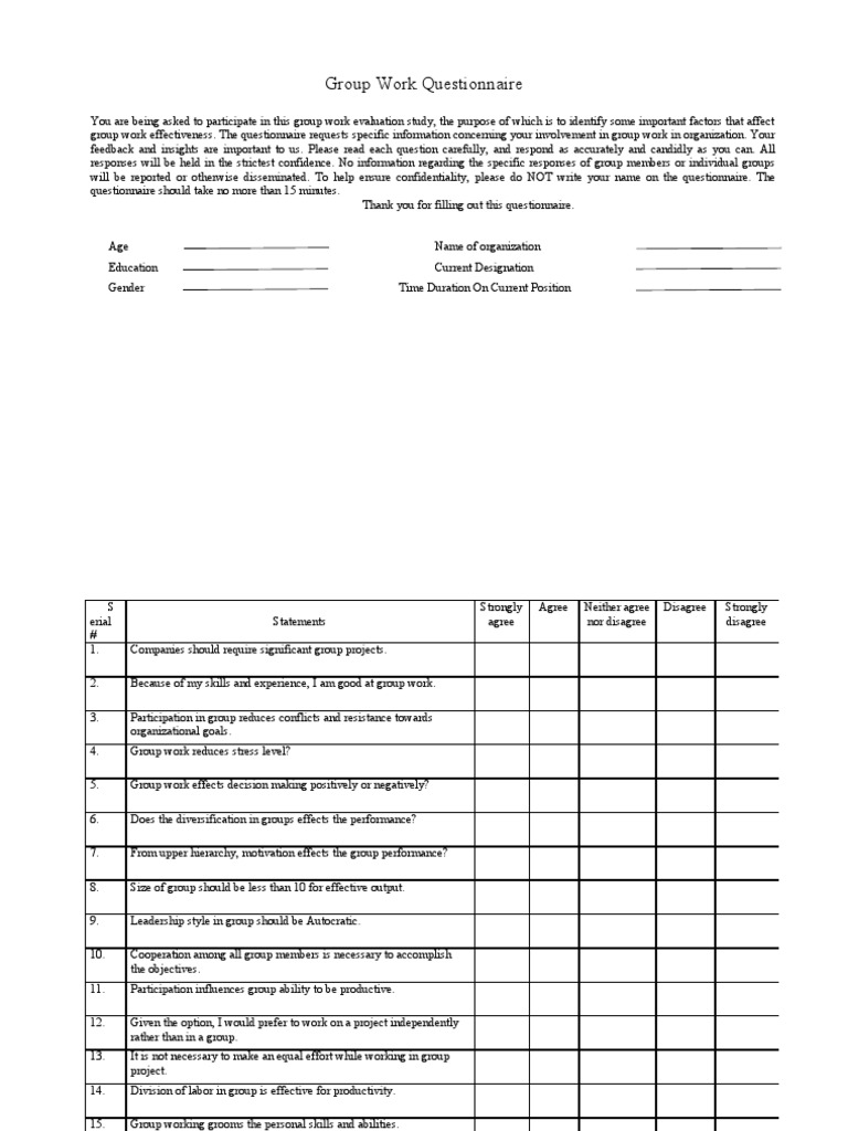 Group Work Effectiveness Survey | PDF