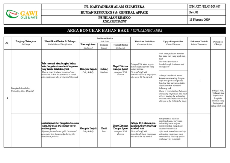 Risk Assessment - Unloading | PDF | Business | Occupational Safety And ...