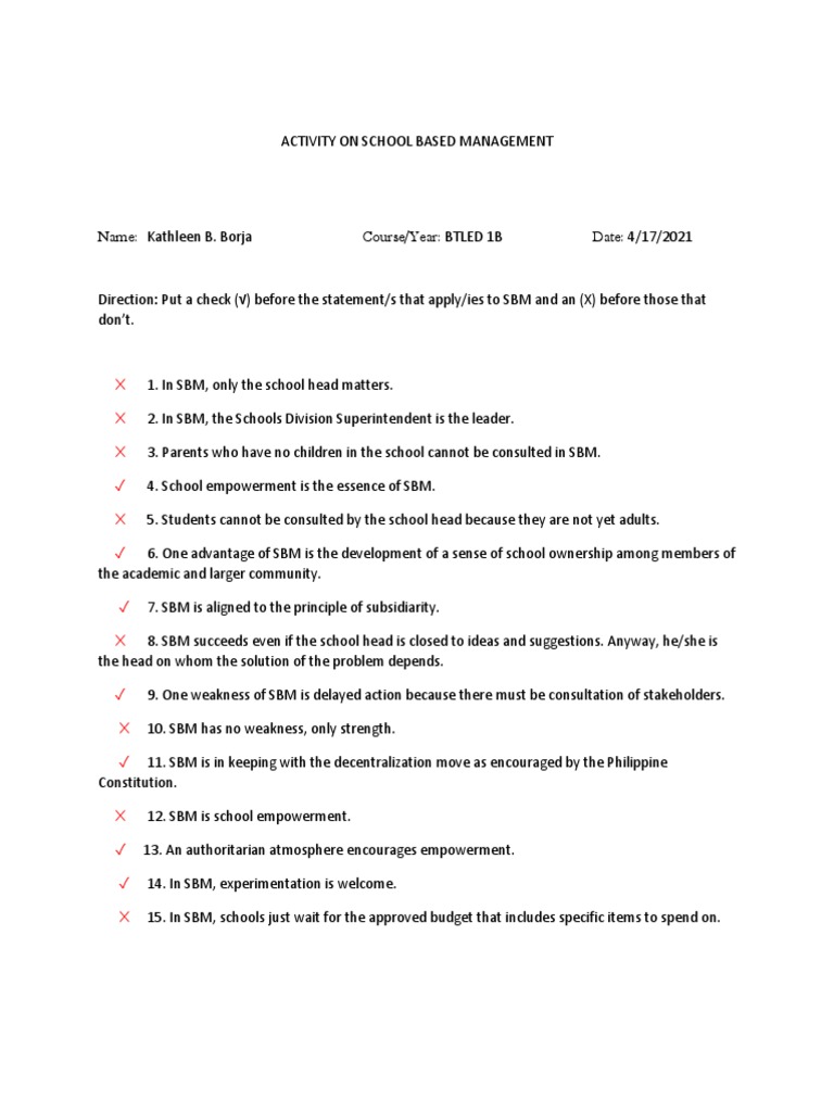 Activity On School Based Management | PDF | Business | Wellness
