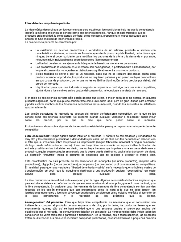 Modelo de Competencia Perfecta | PDF | Mercado (economía) | Competencia ...
