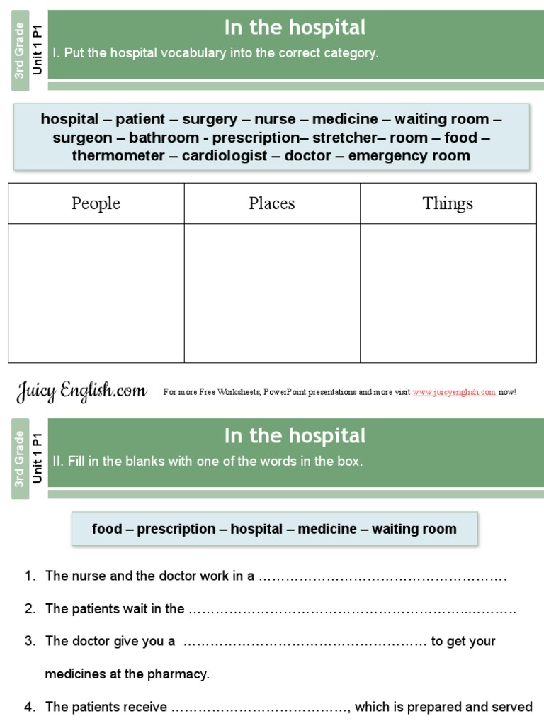 Hospital Vocabulary Worksheet for Kids | PDF