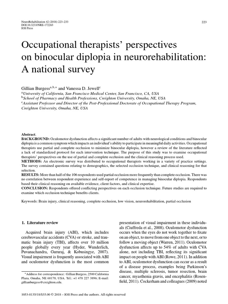 2018 Burgess and Jewell Occupational Therapists' Perspectives On Binocular Diplopia in