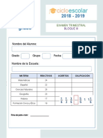 Examen Trimestral Quinto Grado Bloque III 2018-2019