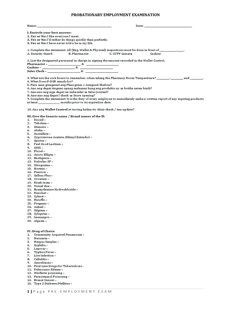 Pre Employment Exam PDF Epidemiology Drugs