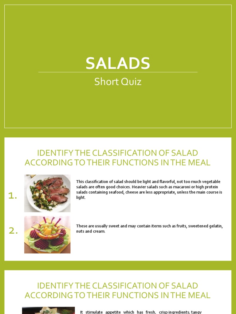 Classifying Salads by Function and Ingredients PDF Salad Meal