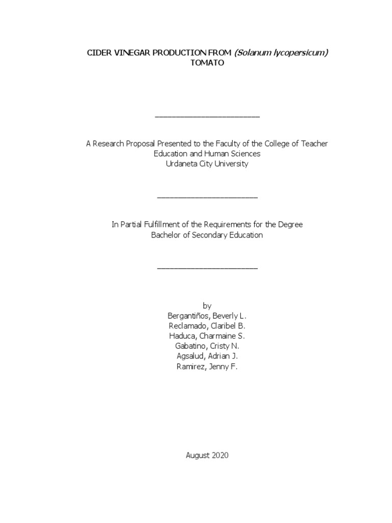 Cider Vinegar Production From (Solanum Lycopersicum) Tomato PDF