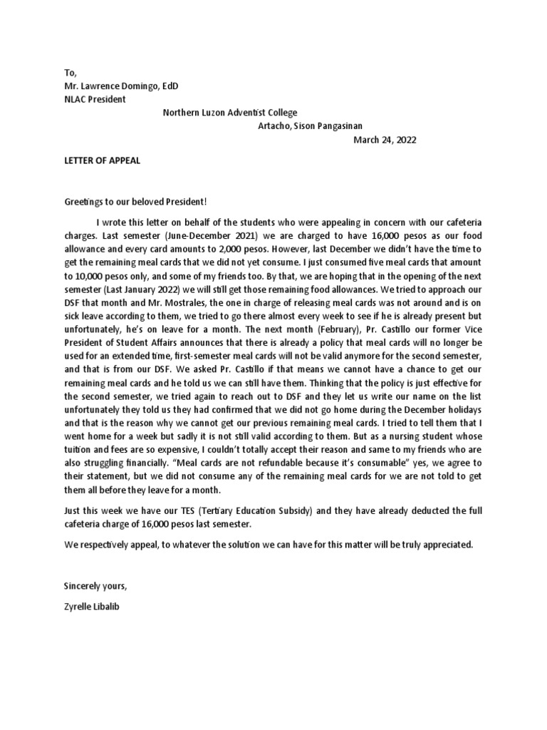 Letter of Appeal PDF