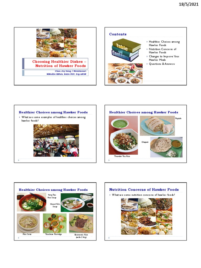 Choosing Healthier Dishes Nutrition of Hawker Foods PDF Foods Calorie
