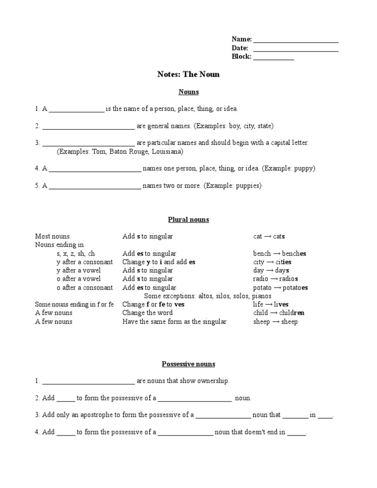 Noun Notes | PDF | Politics | Language Arts & Discipline