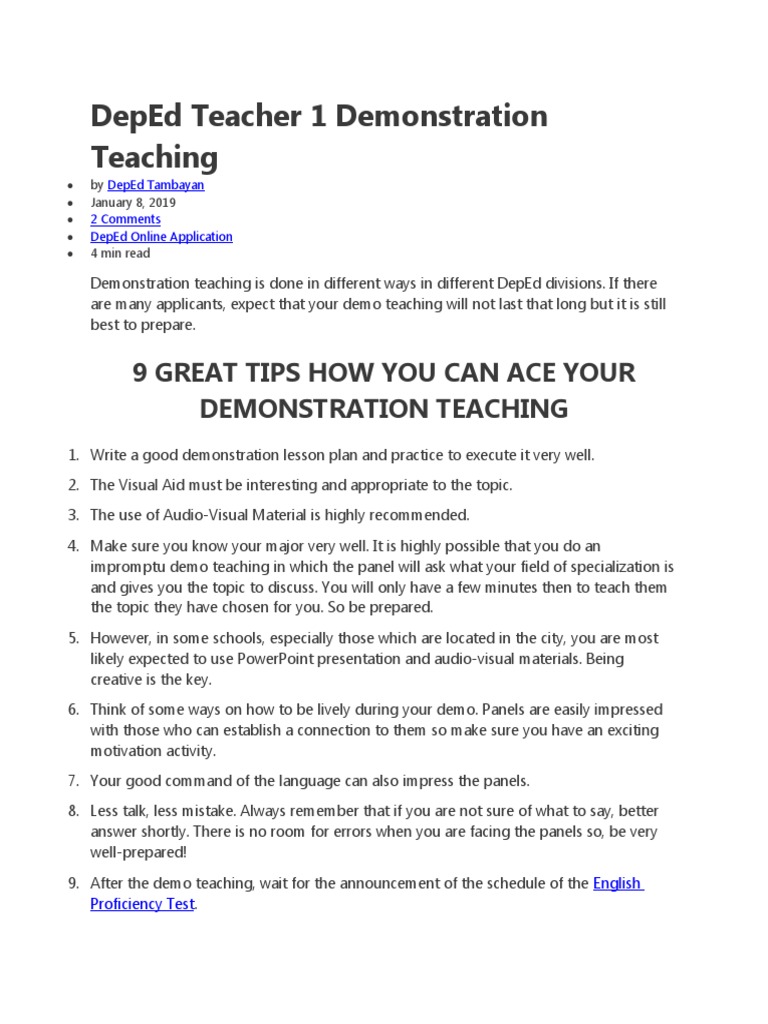 9 Great Tips to Ace the Demonstration Teaching for the DepEd Teacher 1