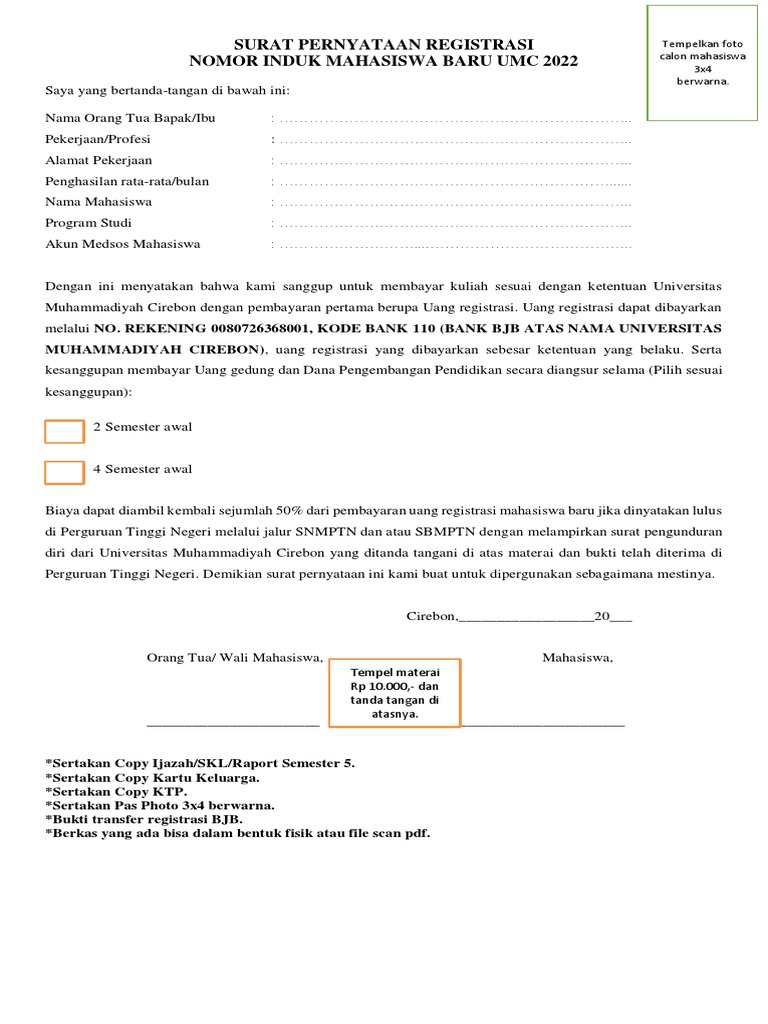 Surat Pernyataan Registrasi Pdf