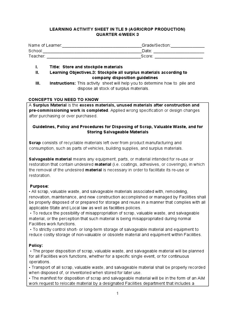Q4 Tle 9 WK3 | PDF | Municipal Solid Waste | Waste Management