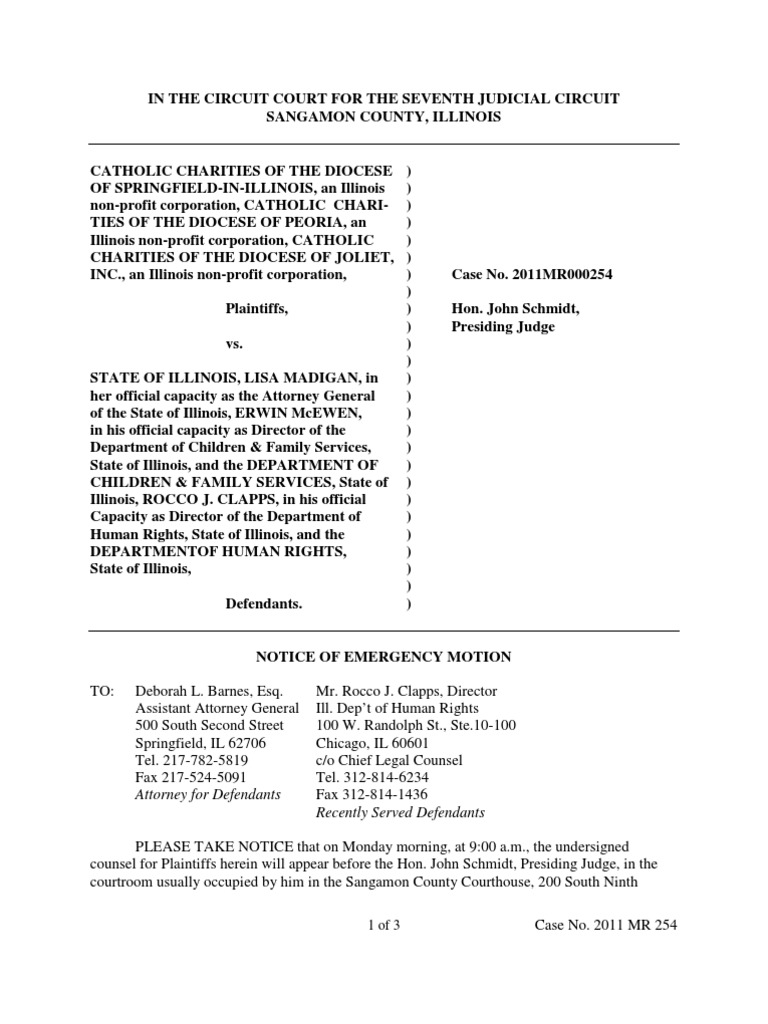 Emergency Motion in Sangamon County Circuit Court To Clarify Emergency Motion in Sangamon County Circuit Court To Clarify