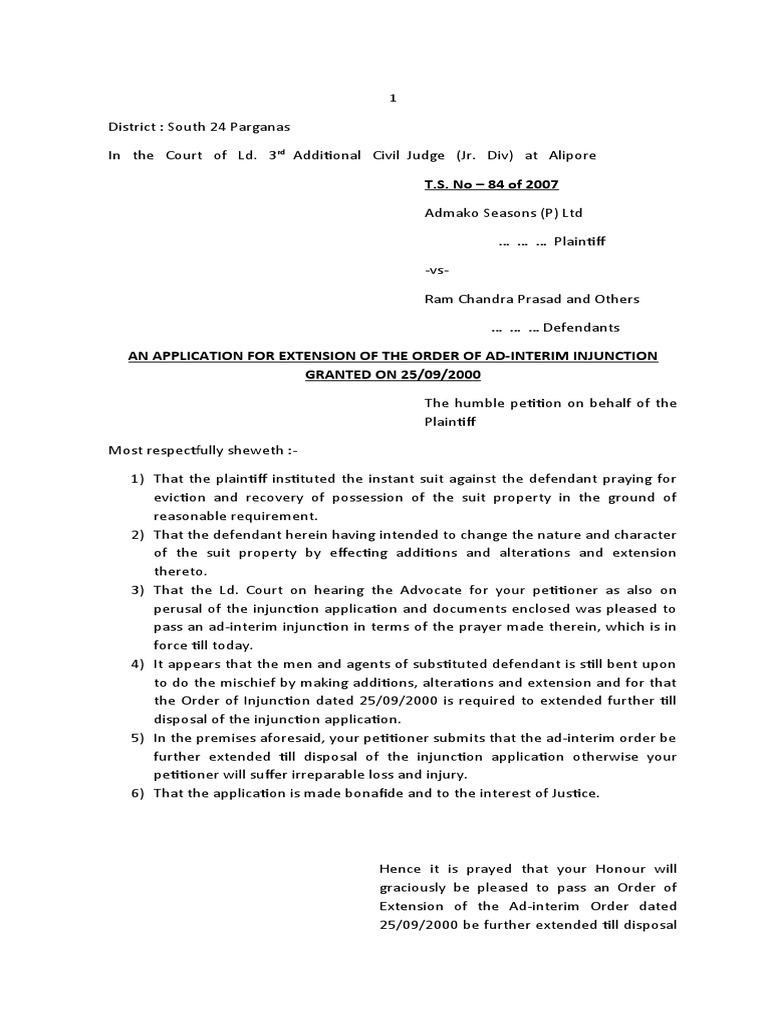 Injunction Extension (Sample) PDF Judiciaries Public Law