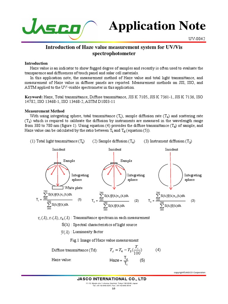 Application Note, Introduction of Haze Value Measurement System For UVVis Spectrophotometer