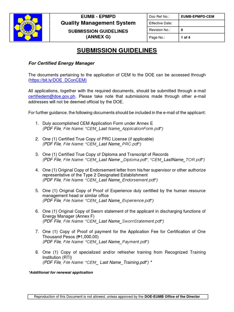 CEM Annex G Submission Guidelines | PDF