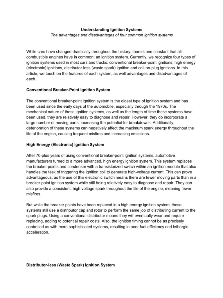 White Paper Understanding Ignition Systems PDF Distributor Ignition System