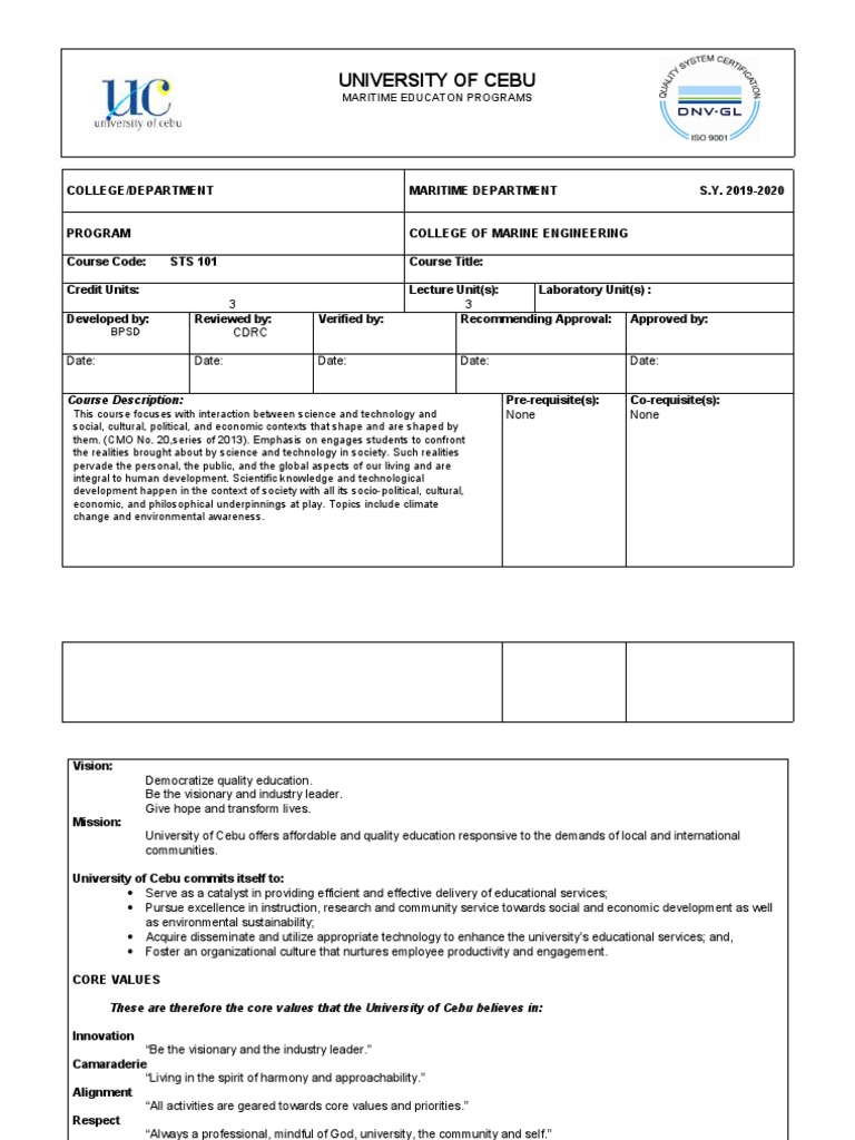 STS MARITIME Syllabus CDRC Format 1 PDF Science Engineering