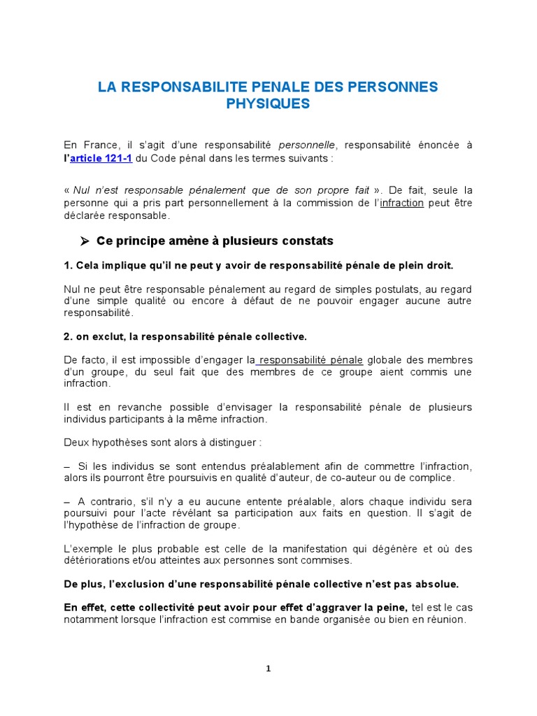 Responsabilité pénale des personnes physiques | PDF | Loi criminelle ...