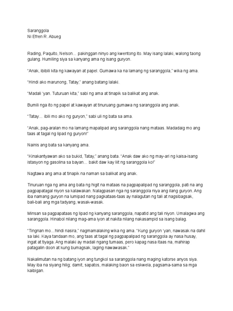 Saranggola Ni Efren R Abueg Pdf