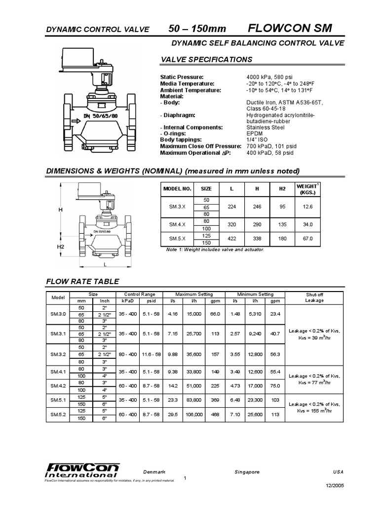 3b FlowCon SM50 150 Dec05 PDF Valve Electrical Engineering