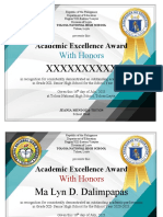 Award Certificates ACADEMIC EXCELLENCE AWARDEES 2020-2021
