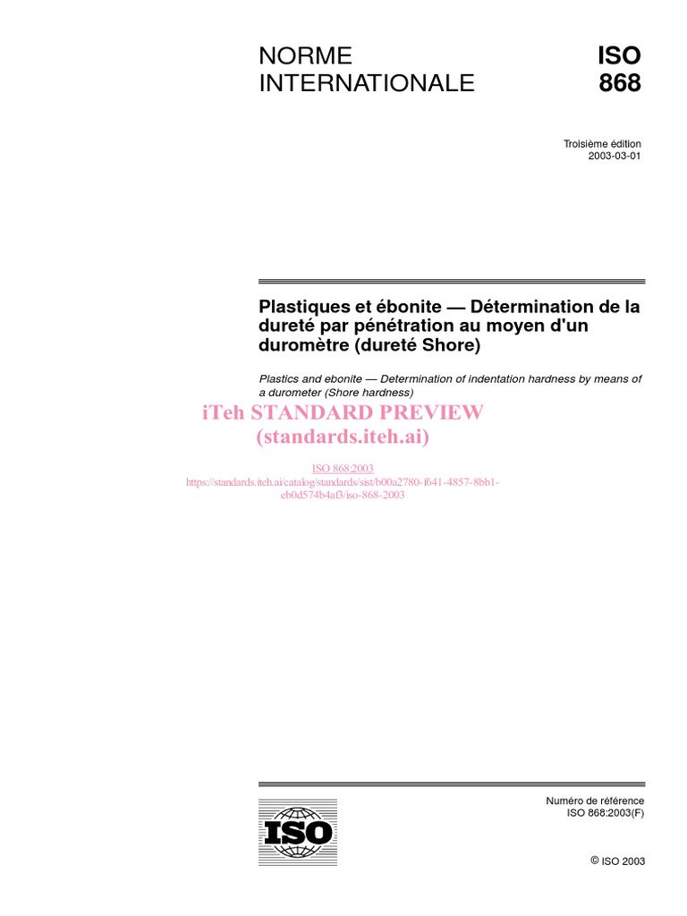 Iso 868 2003 | PDF | Dureté (matériau) | Organisation internationale de ...