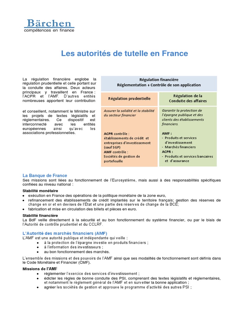 Régulation financière en France : AMF et ACPR | PDF | Banques ...