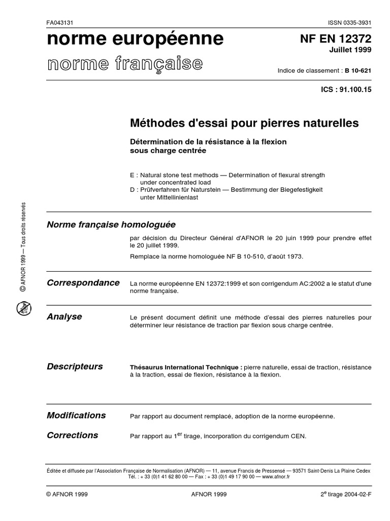 NF EN 12372 Flexion | PDF