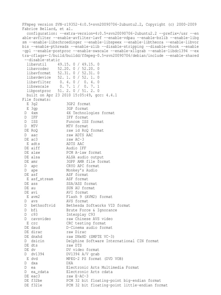 Formatos FFMPEG | PDF