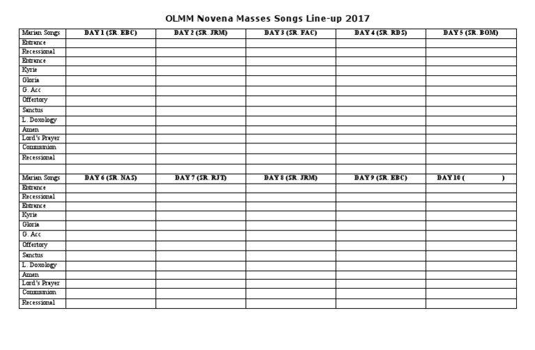 Olmm Novena Masses Songs Lineup Pdf