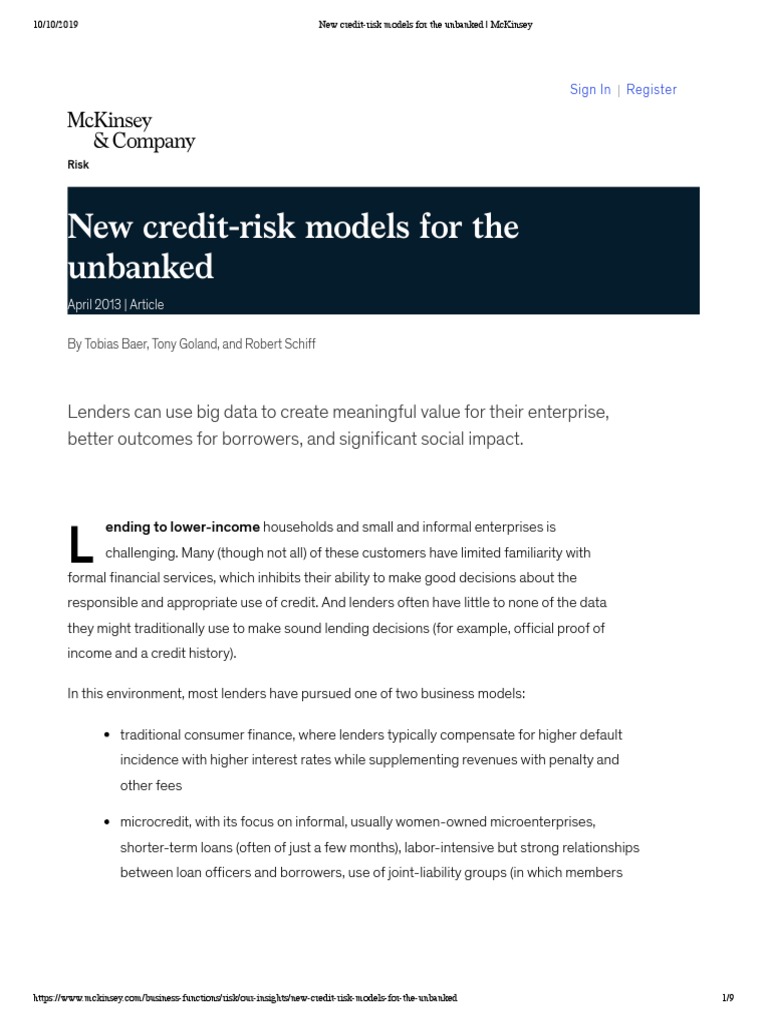Credit Models for Unbanked Lenders | PDF | Loans | Finance & Money ...