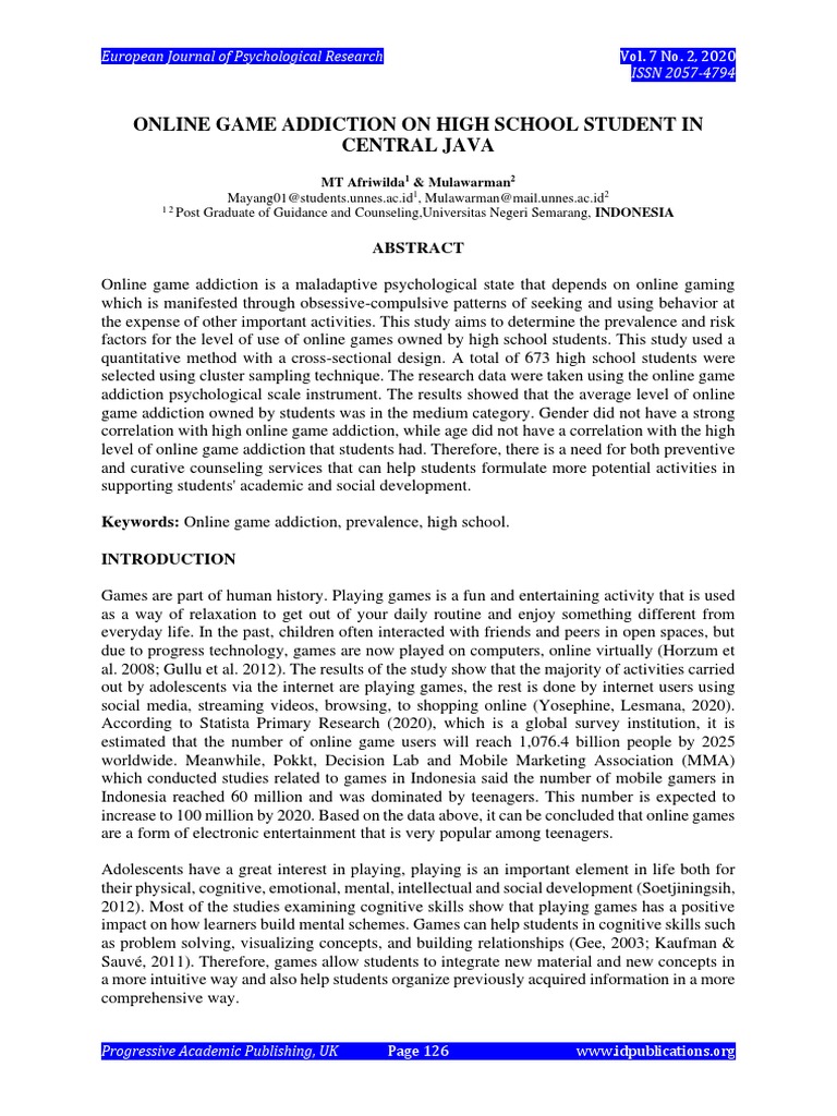 Analysis of the Prevalence and Risk Factors of Online Game Addiction