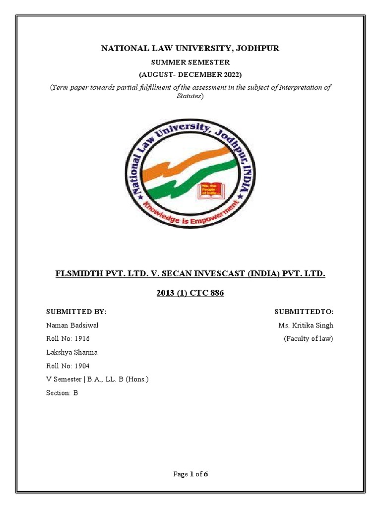 FLSmidth v. Secan Invescast Case Analysis | PDF | Precedent | Restraint ...
