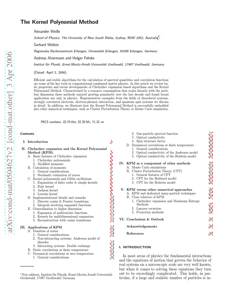 The Kernel Polynomial Method | PDF | Matrix (Mathematics) | Eigenvalues ...