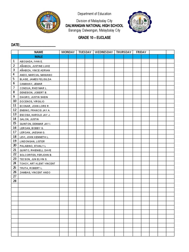 Grade 10 Student Roster | PDF