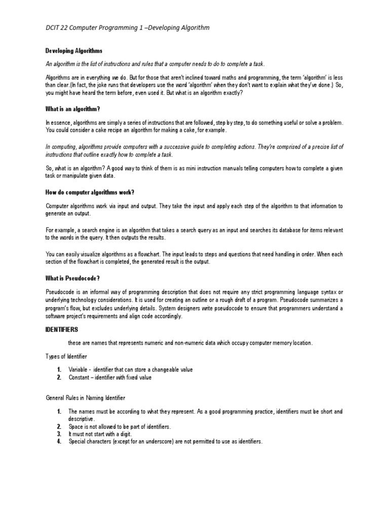 Developing Algorithm | PDF | Data Type | Algorithms