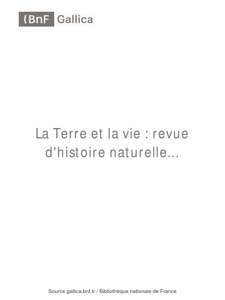 La Terre Et La Vie (... ) Société Nationale Bpt6k96211185 | PDF