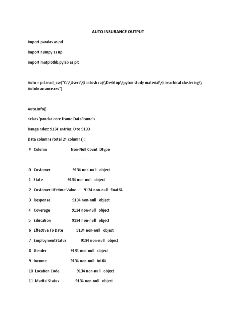 Auto Insurance Output | PDF