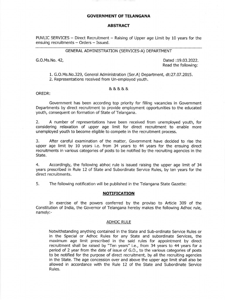 G.O.Ms No.42, Upper Age Limit PDF Public Law Justice