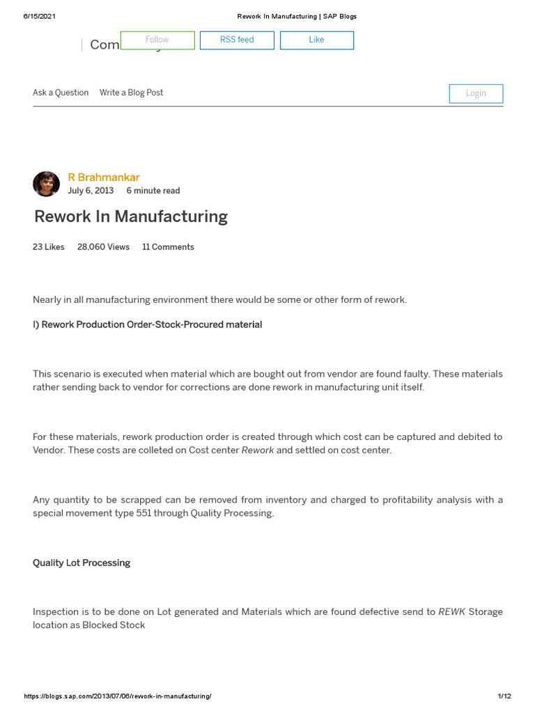 Rework in Manufacturing - SAP Blogs | PDF | Goods | Business