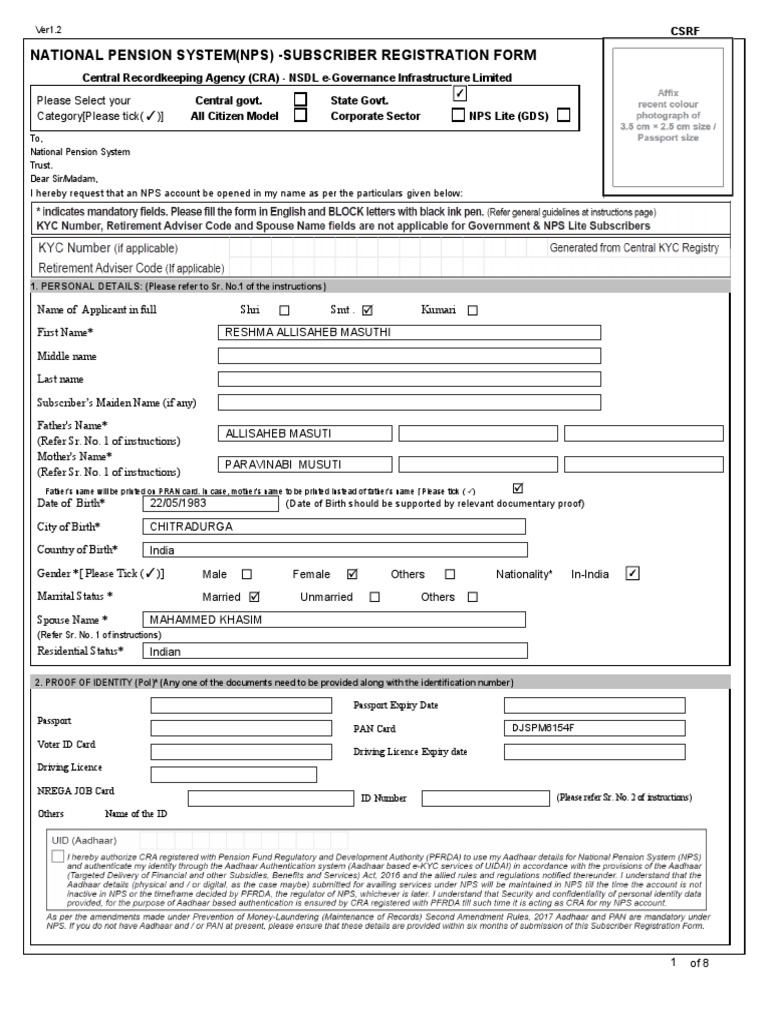 NPS Subscriber Registration Form Guide | PDF | Identity Document ...