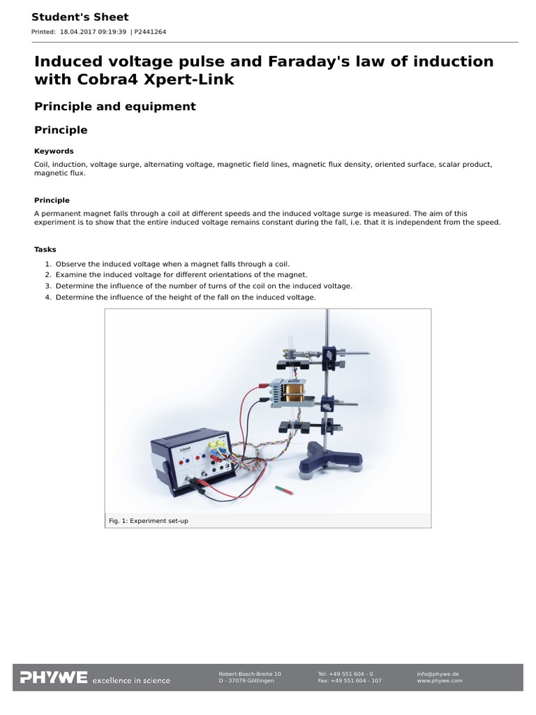Induced Voltage and Faraday's Law Experiment | PDF | Magnetic Field ...