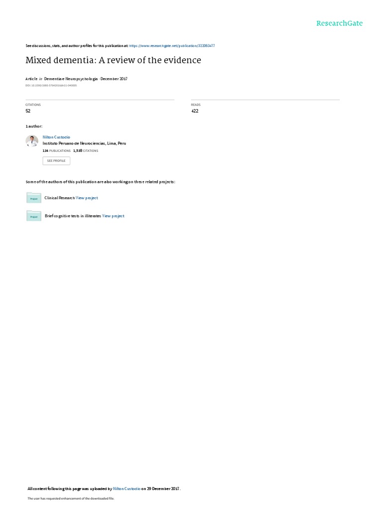 Mixed Dementia A Comprehensive Review of the Epidemiology