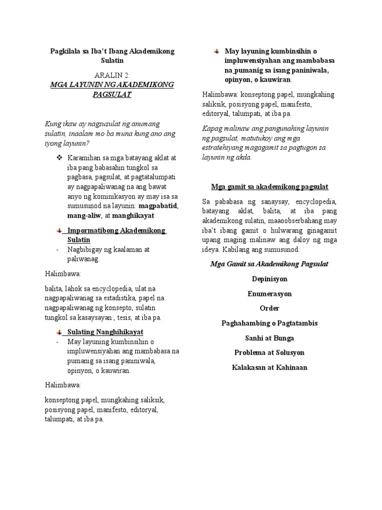Mga Layunin NG Akademikong Pagsulat | PDF